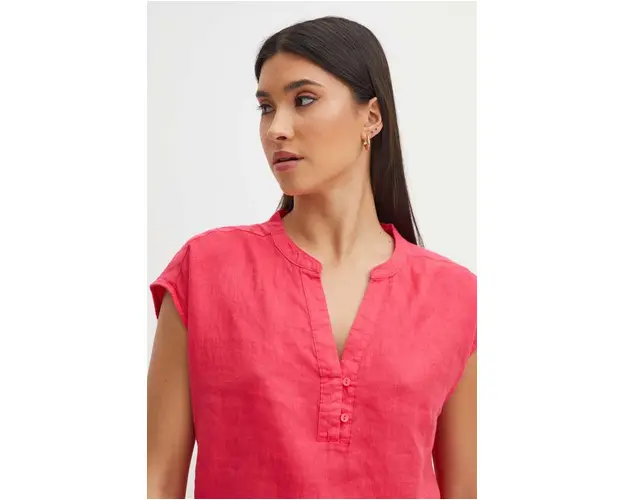 Medicine bluza din in femei, culoarea portocaliu, neted