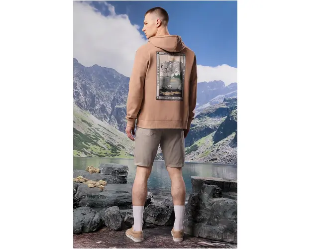 Medicine bluza barbati, culoarea bej, cu gluga, cu imprimeu