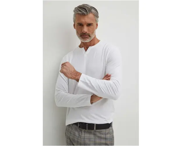 Medicine longsleeve din bumbac barbati, culoarea alb, neted