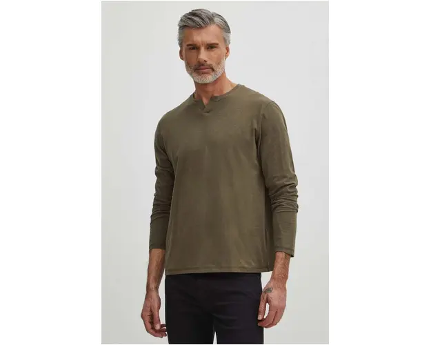 Medicine longsleeve din bumbac barbati, culoarea verde, neted