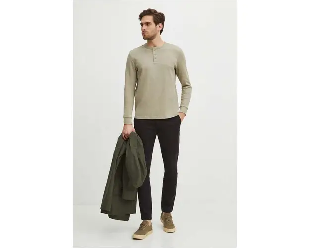 Medicine longsleeve din bumbac barbati, culoarea verde, neted