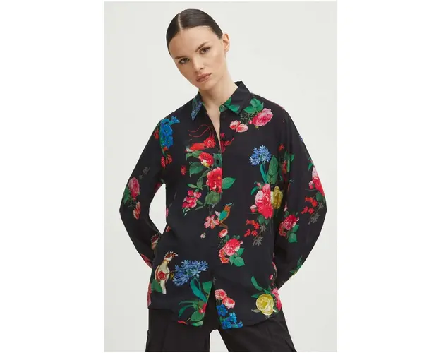 Medicine camasa femei, culoarea negru, cu guler clasic, regular