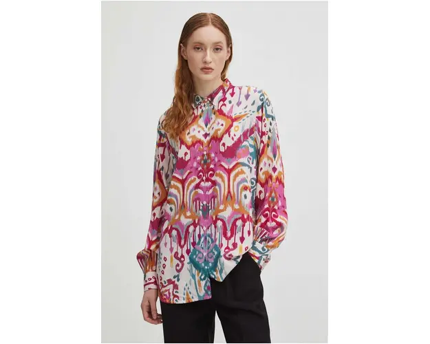 Medicine camasa femei, culoarea bej, cu guler clasic, relaxed