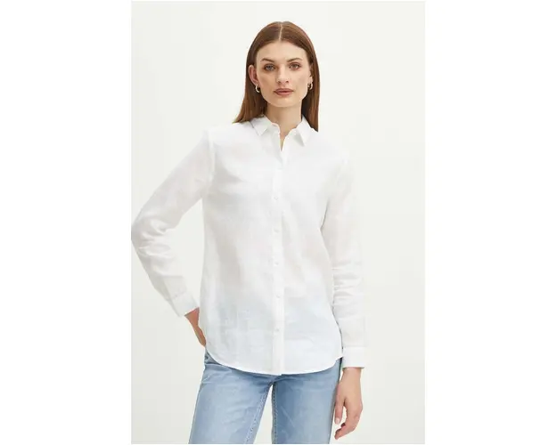 Medicine camasa de in femei, culoarea alb, cu guler clasic, regular