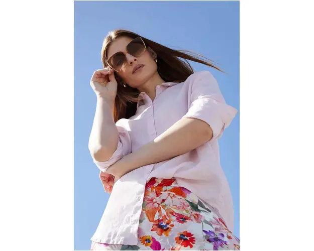 Medicine camasa de in femei, culoarea roz, cu guler clasic, regular