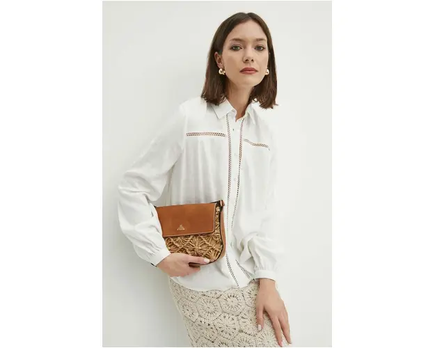 Medicine camasa din amestec de in femei, culoarea alb, cu guler clasic, regular