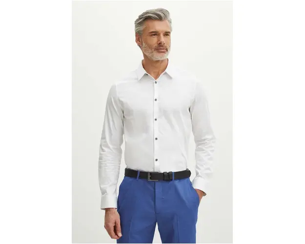 Medicine camasa barbati, culoarea alb, cu guler clasic, slim