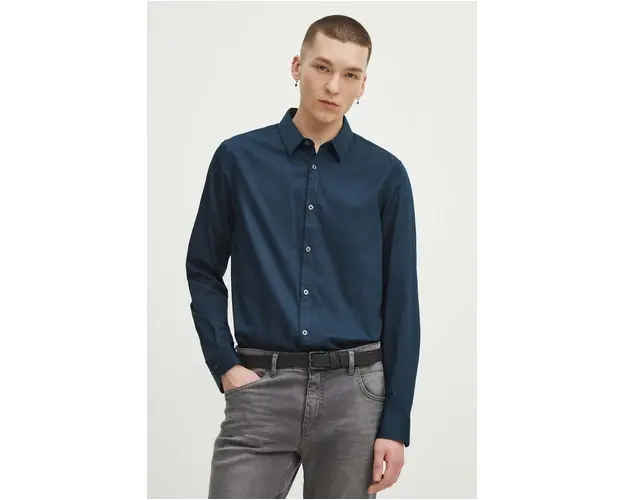 Medicine camasa barbati, culoarea bleumarin, cu guler clasic, slim
