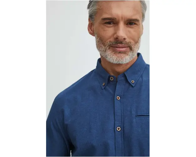 Medicine camasa de in barbati, culoarea bleumarin, cu guler button-down, regular