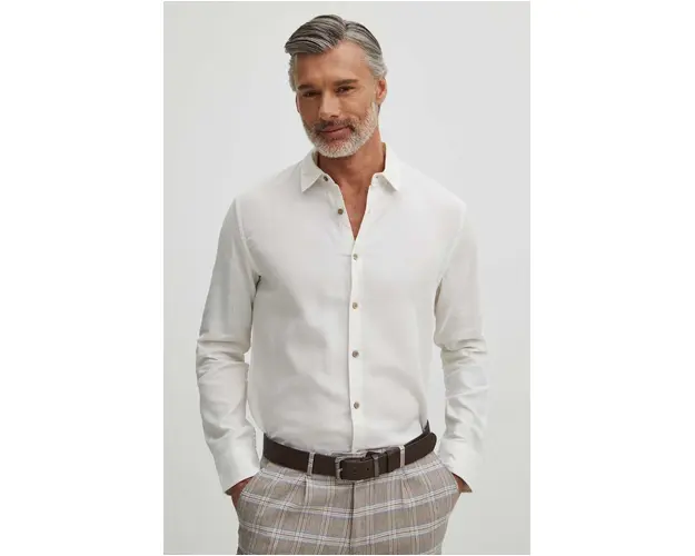Medicine camasa din bumbac barbati, culoarea alb, cu guler clasic, regular