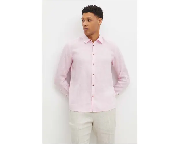 Medicine camasa de in barbati, culoarea roz, cu guler clasic, regular
