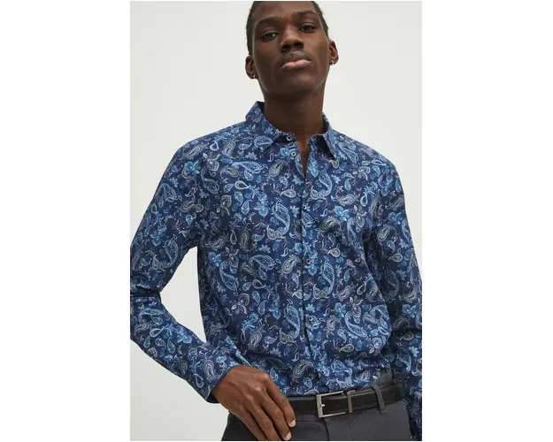 Medicine camasa barbati, culoarea bleumarin, cu guler clasic, slim