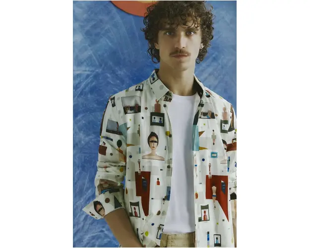 Medicine camasa barbati, culoarea bej, cu guler clasic, slim