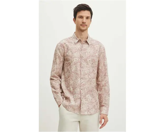 Medicine camasa de in barbati, culoarea roz, cu guler clasic, regular