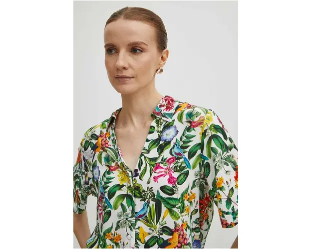 Medicine camasa femei, culoarea alb, cu guler clasic, regular