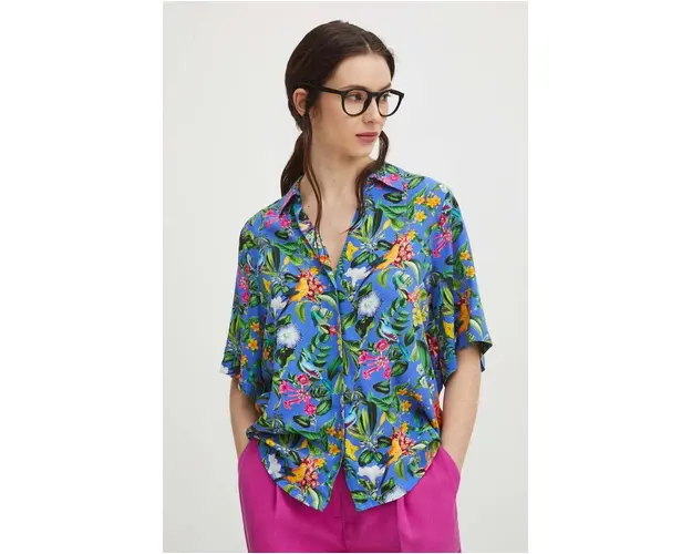 Medicine camasa femei, culoarea violet, cu guler clasic, regular