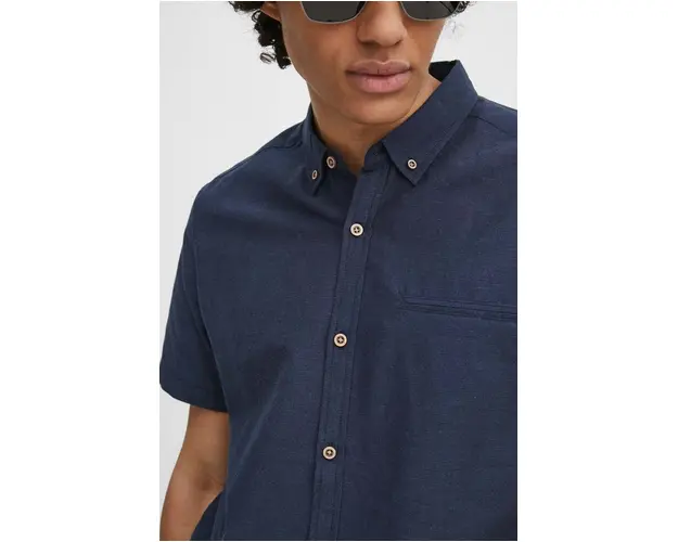 Medicine camasa de in barbati, culoarea bleumarin, cu guler button-down, regular