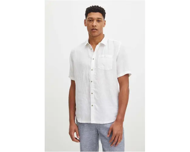 Medicine camasa de in barbati, culoarea alb, cu guler clasic, regular