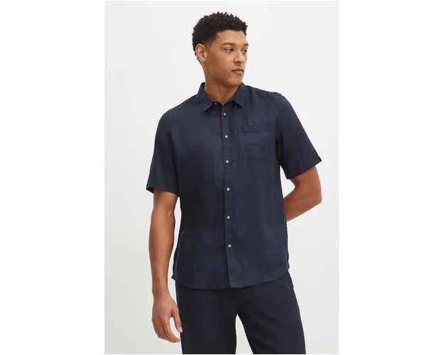 Medicine camasa de in barbati, culoarea bleumarin, cu guler clasic, regular