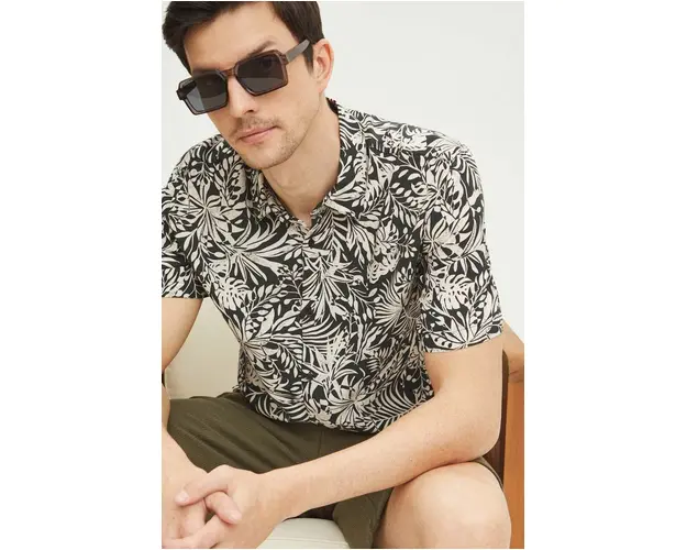 Medicine camasa barbati, culoarea negru, cu guler clasic, regular