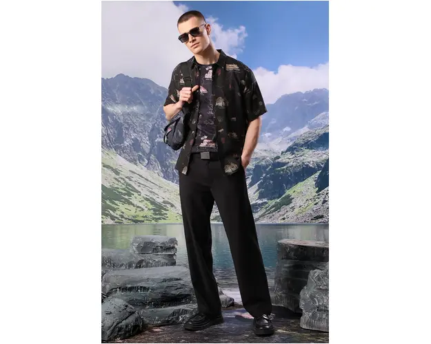 Medicine camasa din amestec de in barbati, culoarea negru, cu guler clasic, relaxed