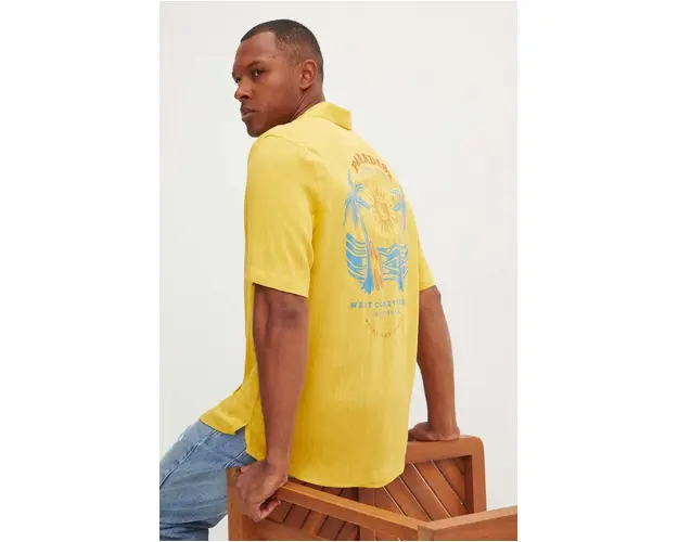 Medicine camasa barbati, culoarea galben, cu guler clasic, relaxed