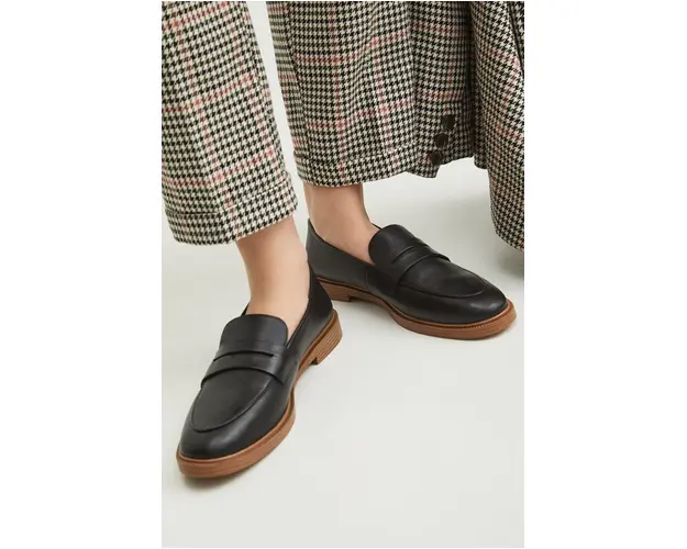 Medicine mocasini de piele femei, culoarea negru, cu platforma