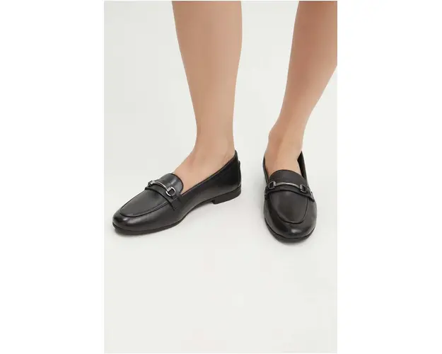 Medicine mocasini de piele femei, culoarea negru, cu toc plat