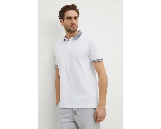 Medicine polo de bumbac barbati, culoarea alb, neted