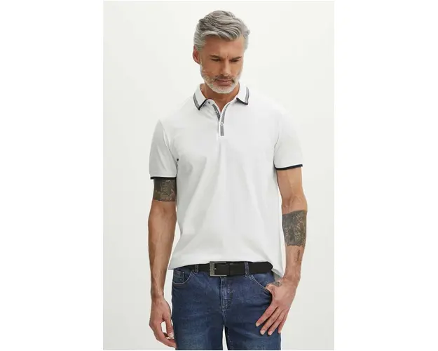 Medicine polo de bumbac barbati, culoarea alb, neted