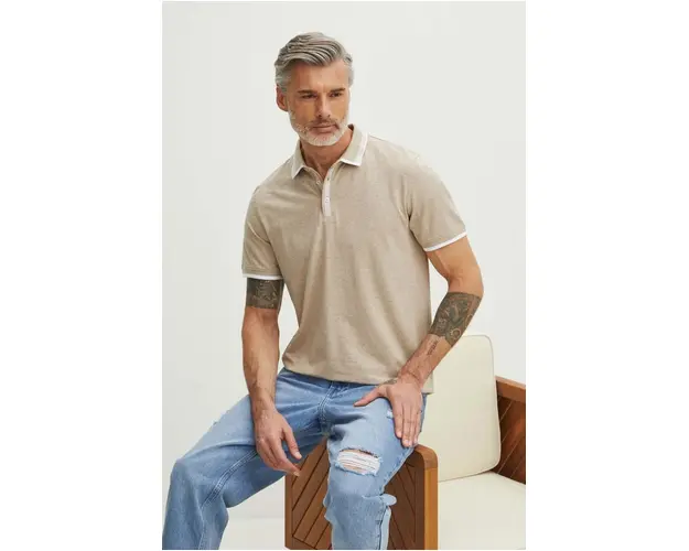 Medicine polo de bumbac barbati, culoarea bej, neted