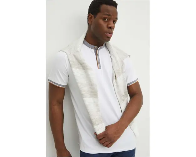 Medicine polo de bumbac barbati, culoarea alb, neted