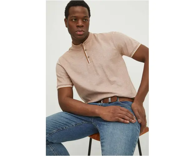 Medicine polo de bumbac barbati, culoarea bej, neted