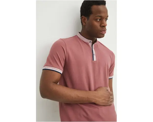 Medicine polo de bumbac barbati, culoarea roz, neted