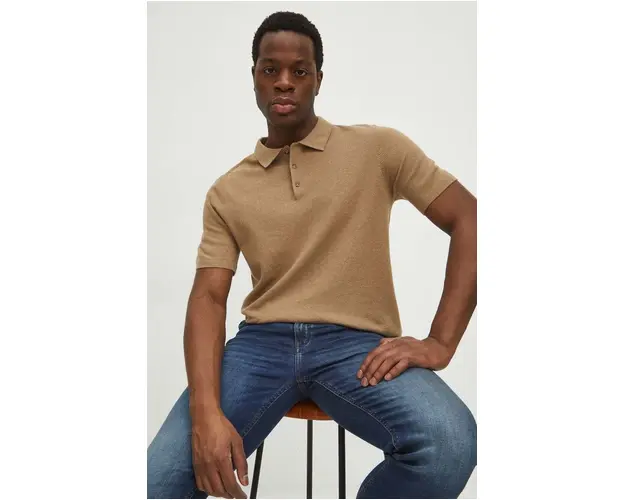 Medicine tricou polo barbati, culoarea bej, neted