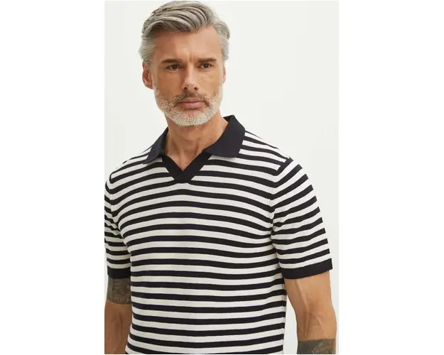 Medicine polo de bumbac barbati, culoarea bleumarin, cu imprimeu