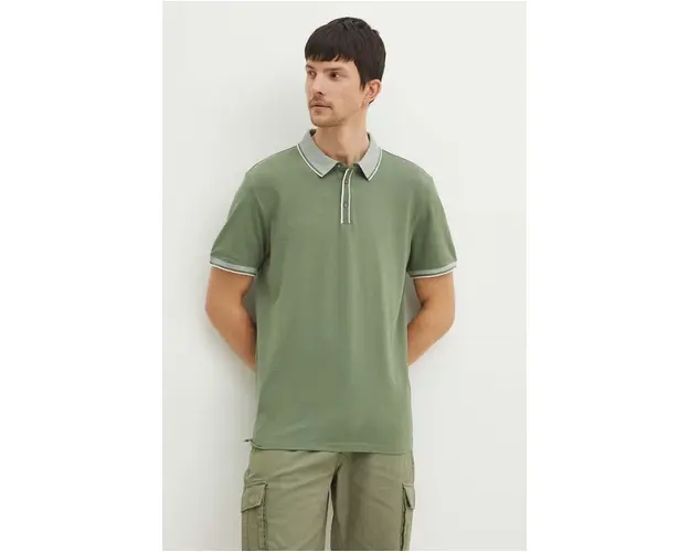 Medicine polo de bumbac barbati, culoarea verde, neted