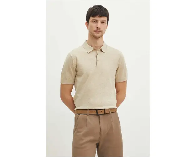 Medicine tricou polo din in barbati, culoarea bej, neted