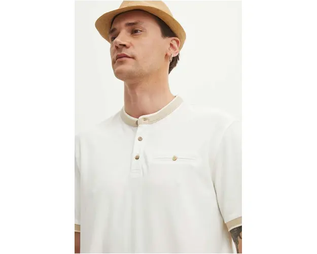 Medicine polo de bumbac barbati, culoarea alb, neted