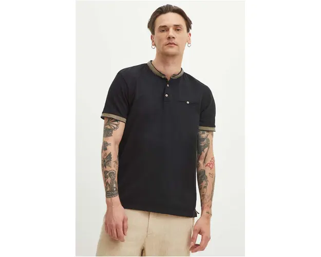 Medicine polo de bumbac barbati, culoarea negru, neted