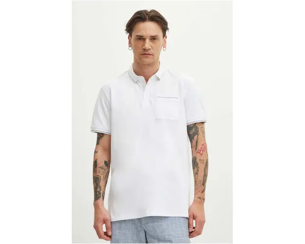Medicine tricou polo barbati, culoarea alb, neted