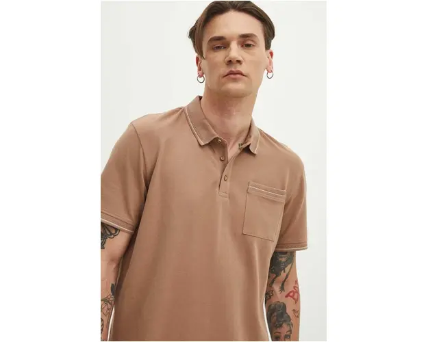 Medicine tricou polo barbati, culoarea maro, neted