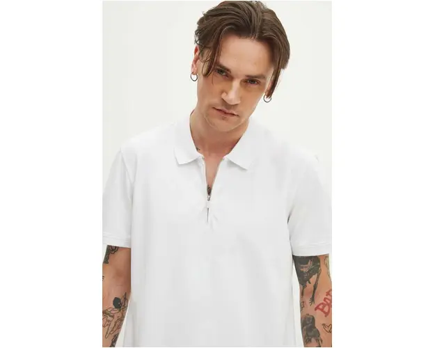 Medicine tricou polo barbati, culoarea alb, neted