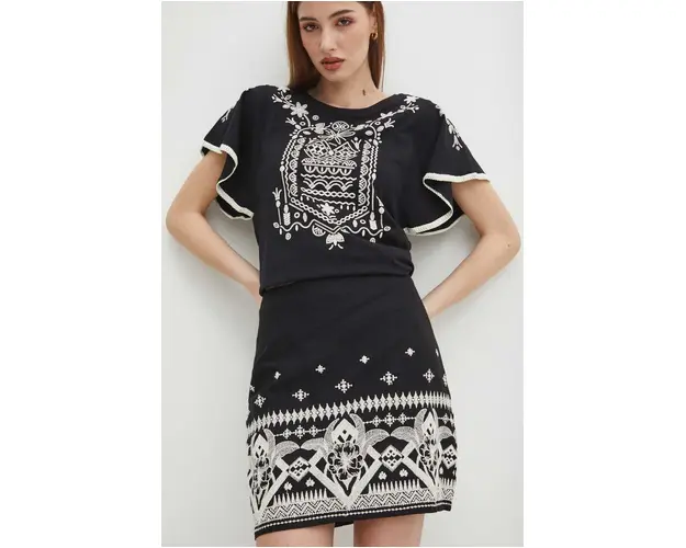 Medicine fusta din amestec de in culoarea negru, mini, drept