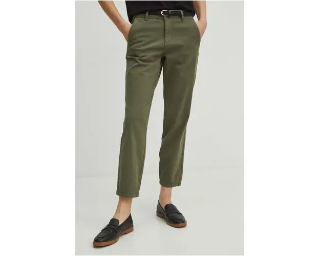 Medicine pantaloni femei, culoarea verde, fason chinos, medium waist