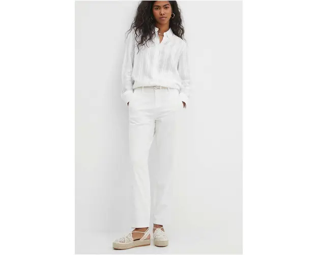 Medicine pantaloni femei, culoarea alb, medium waist