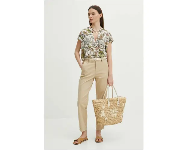 Medicine pantaloni femei, culoarea bej, fason chinos, medium waist