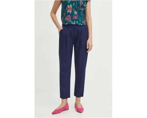 Medicine pantaloni femei, culoarea bleumarin, chinos, high waist