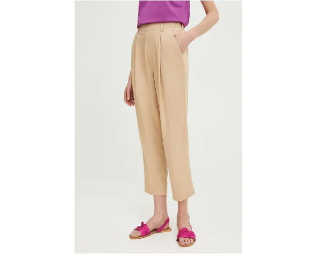 Medicine pantaloni femei, culoarea bej, fason chinos, high waist