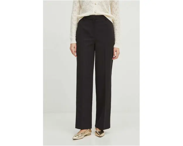 Medicine pantaloni femei, culoarea negru, lat, high waist